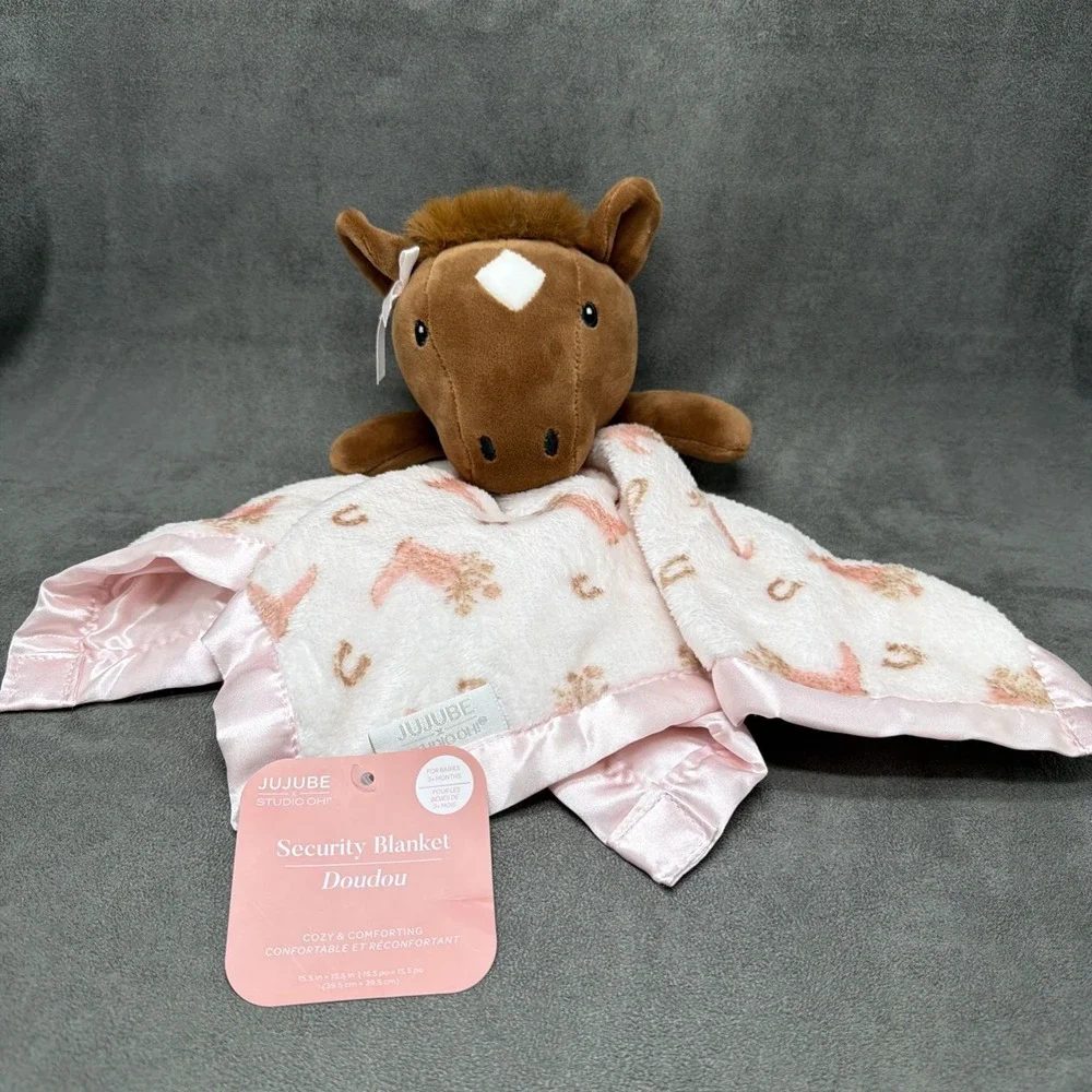 JuJuBe × Studio Oh! Horse & Blooming Boots Baby Security Blanket Lovey Satin